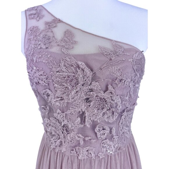 Davids Bridal Lavender One-Shoulder Embroidered Prom Bridesmaid Dress Gown - Picture 4 of 16